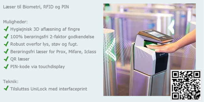 Interface til fingeraftrykslæser fra Idemia , UniLock adgangskontrol, Unitek
